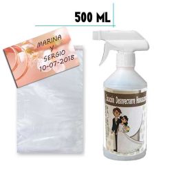 Gel hidroalcohólico 500ml con pegatina de boda, bolsa y tarjeta