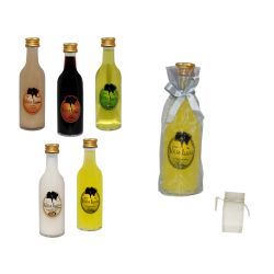 Botella de licor sol en bolsa tull para detalles de boda